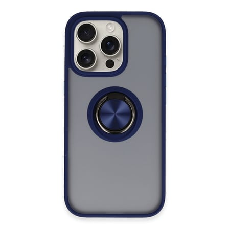 Bez iPhone 16 Pro Kılıf Montreal Yüzüklü Silikon Kapak - Lacivert Najmaddin