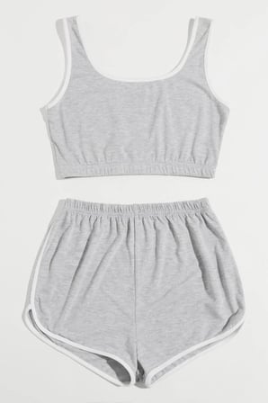 Beru Kadın Gri Askılı Crop Top Ve Şortlu Gecelik Takım Najmaddin