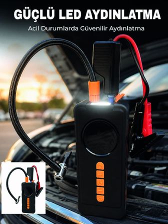 Karg Dijital Lastik Şişirme Kompresörü Akü Takviye Powerbank Led Aydınlatmalı Acil Durum Cihazı Najmaddin