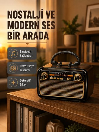 Karg Led’li Nostaljik Bluetooth Hoparlör – Vintage Tasarım, Ahşap Doku Najmaddin