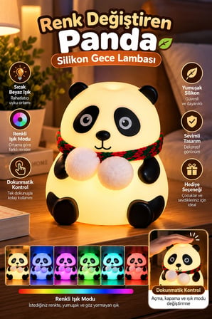 Karg Dokunmatik Kontrollü Renk Değiştiren Panda Gece Lambası Çocuk Odası Ve Yatak Odası Najmaddin