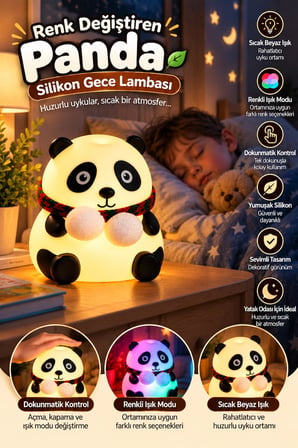 Karg Dokunmatik Kontrollü Renk Değiştiren Panda Gece Lambası Çocuk Odası Ve Yatak Odası Najmaddin