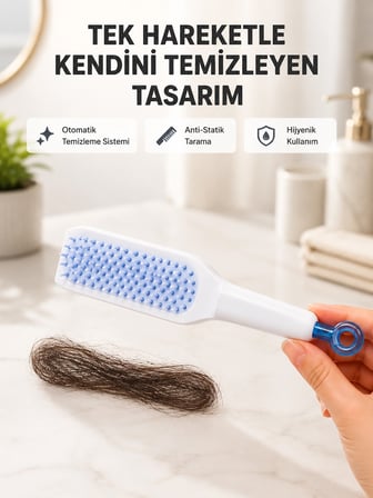Karg Kendi Kendini Temizleyen Saç Tarağı – Anti-statik, Silikon Uçlu, Abs Malzeme, 22x4 Cm Najmaddin