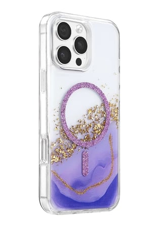 Mey Mey İthalat   iPhone 16 Pro Max Lotus Simli Magsafe Kapak - Mor Najmaddin