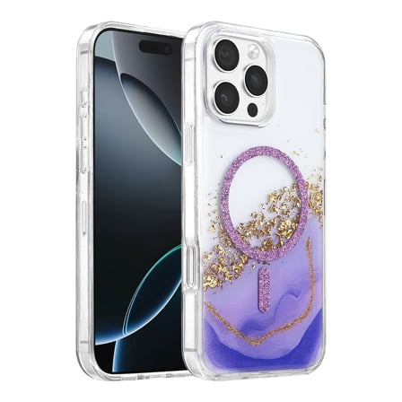 Mey Mey İthalat   iPhone 16 Pro Max Lotus Simli Magsafe Kapak - Mor Najmaddin