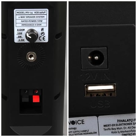 Sh Magicvoice Mv-26 2x7.5 Cm 50 Watt Komütatörlü Hat Trafolu Siyah Sütun Hoparlör (2'li Takım) Najmaddin