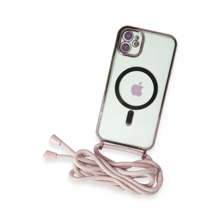 Bez iPhone 11 Kılıf Divo Lazer Askılı Magsafe Kapak - Pembe Najmaddin