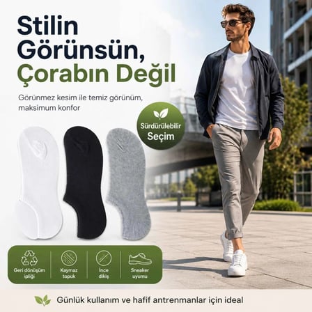 Beru Erkek Görünmez Sneaker Babet Çorap 6'lı | Geri Dönüşüm İplikli, Kaymaz Topuk, Siyah Gri Beyaz Najmaddin