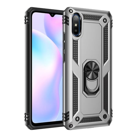 MEPA Najmaddin Xiaomi Redmi 9a Kılıf Sofya Yüzüklü Silikon Kapak - Gümüş Najmaddin