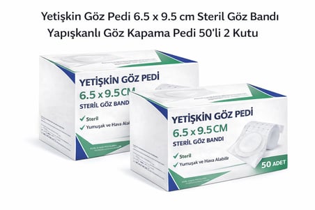 Bez Yetişkin Göz Pedi 6.5 x 9.5 cm Steril Yapışkanlı Göz Bandı 50’li 2 Kutu Göz Kapama Pedi Najmaddin