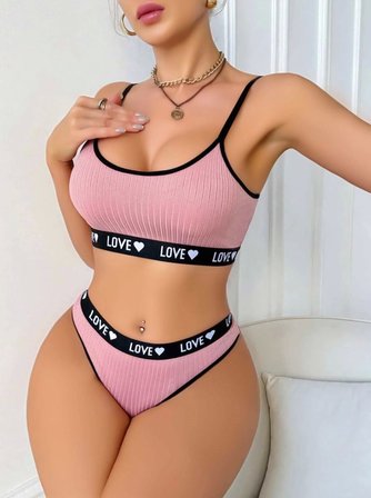 Beru Kadın Pembe Love Yazılı Mayo Bikini Şık Esnek Kumaş Plaj Giyim Özel Tasarım Najmaddin