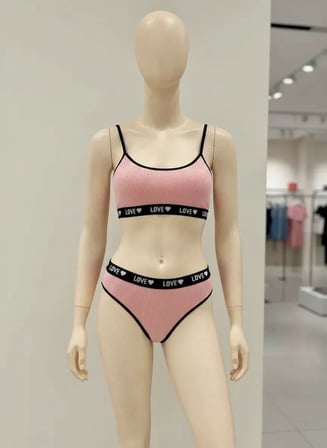 Beru Kadın Pembe Love Yazılı Mayo Bikini Şık Esnek Kumaş Plaj Giyim Özel Tasarım Najmaddin