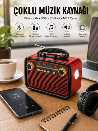 Karg Nostaljik Radyo Bluetooth Bağlantılı Müzik Kutusu Ahşap Najmaddin