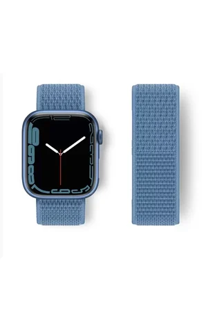 Sh Newface Apple Watch 42mm Hasırlı Cırtcırtlı Kordon - Mavi Najmaddin