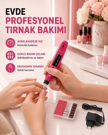 Mey Mey İthalat Profesyonel Tırnak Matkap Makinesi – USB Şarjlı, Ayarlanabilir Hız, Düşük Titreşimli ve Sessiz Çalışma Najmaddin