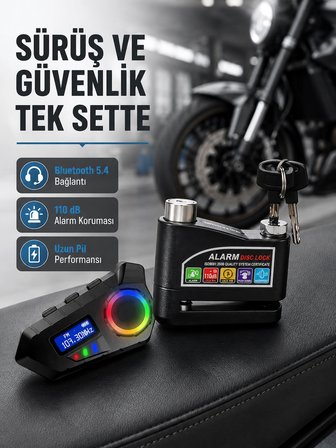 Karg Bluetooth 5.4 İntercom Ve Alarmlı Disk Kilidi Seti Güçlü Ses Ve Güvenlik Najmaddin