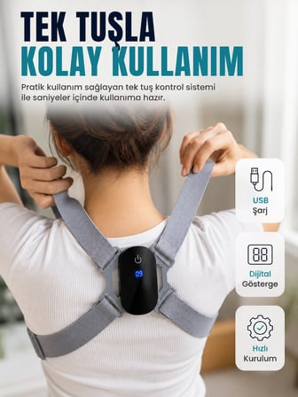 Mey Mey İthalat Ayarlanabilir Askılı Akıllı Dik Duruş Destekleyici Dijital Göstergeli Dik Duruş Cihazı Najmaddin