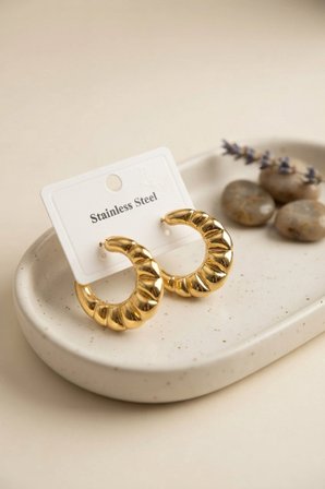 Mey Mey İthalat 316L Çelik Gold Renk Retro Model Kalın Gövdeli Küpe Najmaddin