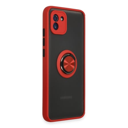 Bez Galaxy A03 Kılıf Montreal Yüzüklü Silikon Kapak - Kırmızı Najmaddin
