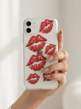 Hepsi iPhone 11 Kırmızı Dudak / Öpücük Desenli Şeffaf Telefon Kılıfı Najmaddin