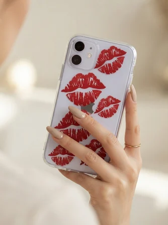 Hepsi iPhone 11 Kırmızı Dudak / Öpücük Desenli Şeffaf Telefon Kılıfı Najmaddin