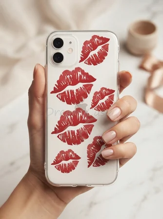 Hepsi iPhone 11 Kırmızı Dudak / Öpücük Desenli Şeffaf Telefon Kılıfı Najmaddin
