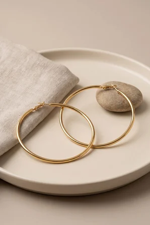 Mey Mey İthalat 316L Çelik Gold Renk 66 mm Halka Küpe Najmaddin