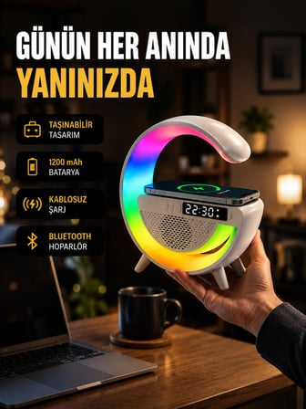 Karg Kablosuz Şarjlı Led Masa Lambası Çalar Saat Ve Beyaz Gürültü Özellikli Najmaddin