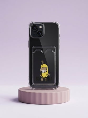 Hepsi iPhone 15 Boş Yapma Muz Detaylı Kart Bölmeli Şeffaf Telefon Kılıfı Najmaddin