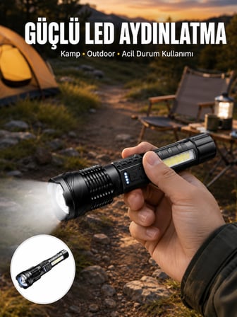 Mey Mey İthalat Şarjlı El Feneri Yüksek Işık Gücü Uzun Menzil Najmaddin