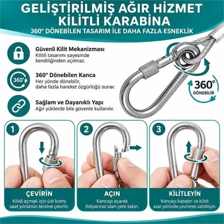 Sh Sunup Sn-38108 10 Metre Çelik Köpek Bağlama Halatı Kilitli Karabina Pvc Kaplamalı Najmaddin