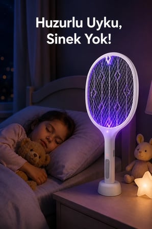 Karg Şarjlı Sinek Öldürücü Sivrisinek Raketi Elektrikli Karasinek Haşere Kovucu Mor Işıklı Sineklik Aleti Najmaddin