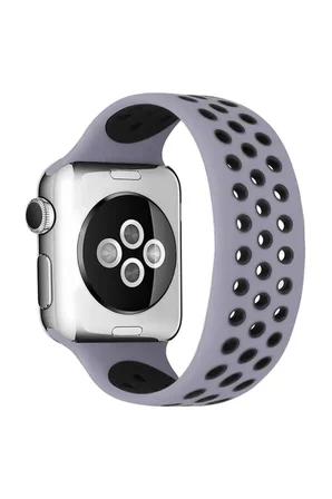 Sh Newface Apple Watch 38mm Ayarlı Delikli Silikon Kordon - Gri-siyah Najmaddin