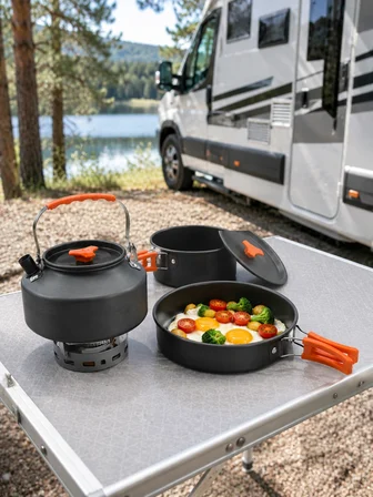 Karg Kompakt Kamp Yemek Seti Alüminyum Tencere Tava Çaydanlık Taşıma Fileli Outdoor Set Najmaddin