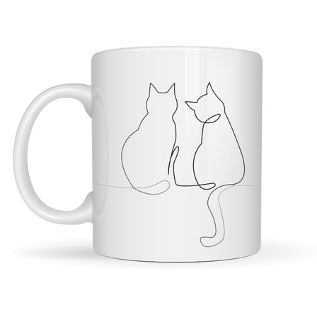 Bez Minimal Çizim İki Kedi Desenli Porselen Kupa MODEL 77 – Sevgi Temalı Şık Tasarım, Kahve & Çay Kupası Najmaddin