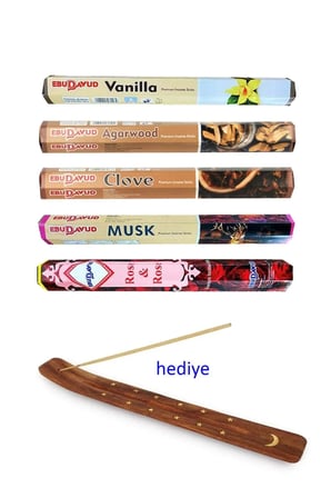 Tedar 5 Paket 20 Çubuklu Tütsü Vanilla - Musk - Clove - Wood - Redrose - Kayık Hediyeli Najmaddin