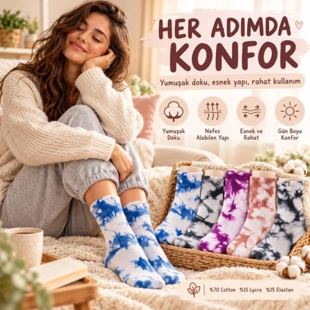 Beru Unisex Batik Desenli Çorap 5'li Set Pamuklu Renkli Uzun Soket Dikişsiz Nefes Alan Günlük Spor Çorabı Najmaddin