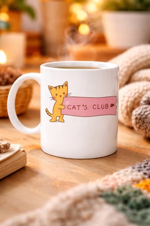 Bez Cat’s Club Kedi Desenli Porselen Kupa MODEL 68 – Sevimli Turuncu Kedi Figürlü, Kahve & Çay Kupası, Kedi Severlere Özel Hediye Najmaddin