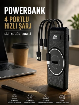 Mey Mey İthalat Hızlı Şarj Dijital Göstergeli Powerbankli Çoklu Şarj Özelliği Najmaddin