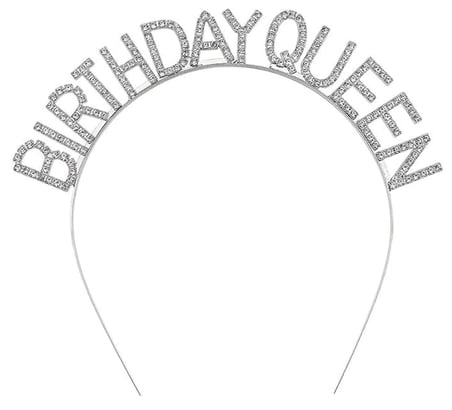 Tedar Gümüş Renk Kristal Taşlı Parlak Birthday Queen Yazılı Kraliçe Taç 16x17 Cm Najmaddin