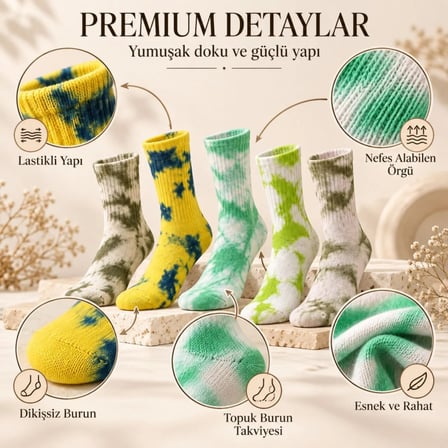 Beru Unisex Batik Desenli Çorap 5'li Set Pamuklu Renkli Uzun Soket Dikişsiz Nefes Alan Günlük Spor Çorabı Najmaddin