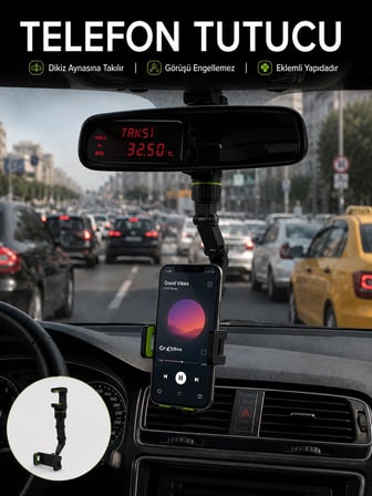 Hepsi Araç İçi Telefon Standı Dikiz Aynasına Takılan Ayarlanabilir Telefon Tutucu Najmaddin