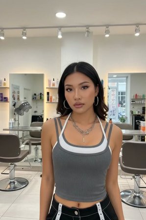 Beru Kadın Antrasit Beyaz Çift Renk Çapraz Askılı Crop Top Bluz Şık Esnek Najmaddin