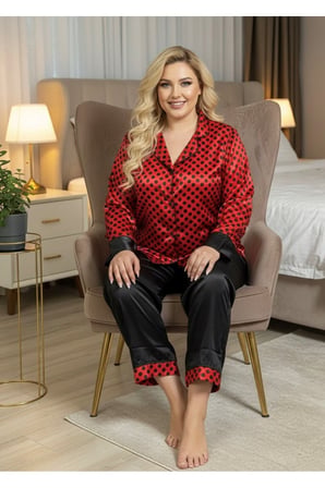 Beru Siyah-kırmızı Saten Pijama Takımı - 1621 Najmaddin