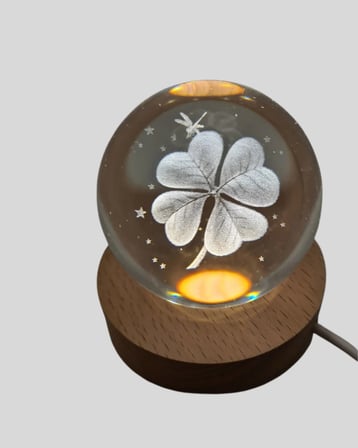 Karg Bitki Temalı Led Işıklı Cam Küre Ahşap Standlı Modern Gece Lambası Najmaddin