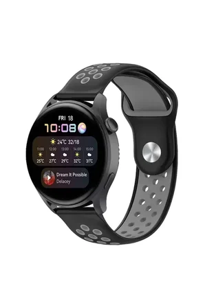 Sh Newface Watch 20mm Spor Delikli Kordon - Siyah-gri Najmaddin