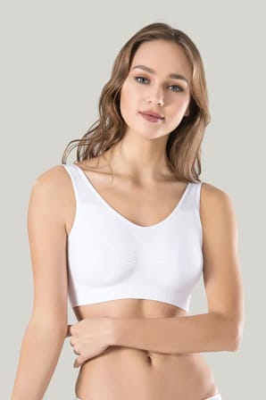 Beru Kadın Beyaz Kalın Askılı Çıkarılabilir Pedli Örme Seamless Dikişsiz Basic Büstiyer Najmaddin