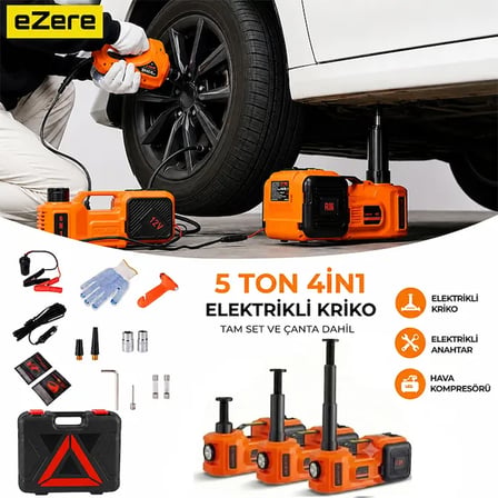 Hepsi EZERE PowerLift Pro 5 Ton Çok Fonksiyonlu Elektrikli Hidrolik Kriko Lift Kaldırma / Kompresör / Bijon Sökme / LED Işık-(5775) Najmaddin