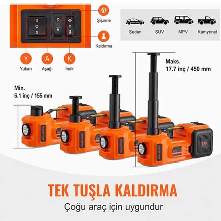 Hepsi EZERE PowerLift Pro 5 Ton Çok Fonksiyonlu Elektrikli Hidrolik Kriko Lift Kaldırma / Kompresör / Bijon Sökme / LED Işık-(5775) Najmaddin
