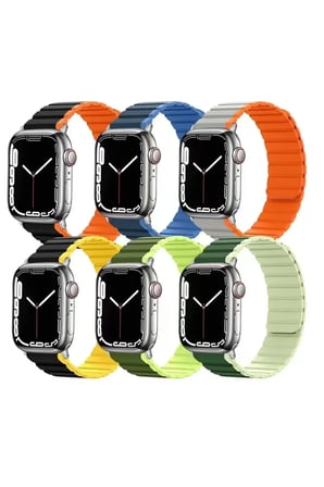 Mark Movenchy Apple Watch 42mm MO-WB1 Çift Renk Mıknatıslı Silikon Kordon - Siyah-Turuncu Najmaddin